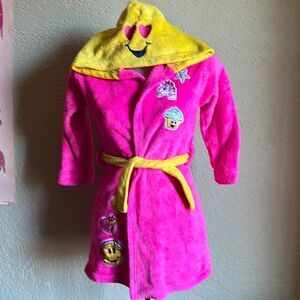 Emoji Nation Fleece Hooded Robe Pink Yellow Emoji Print Size Small Soft Cozy